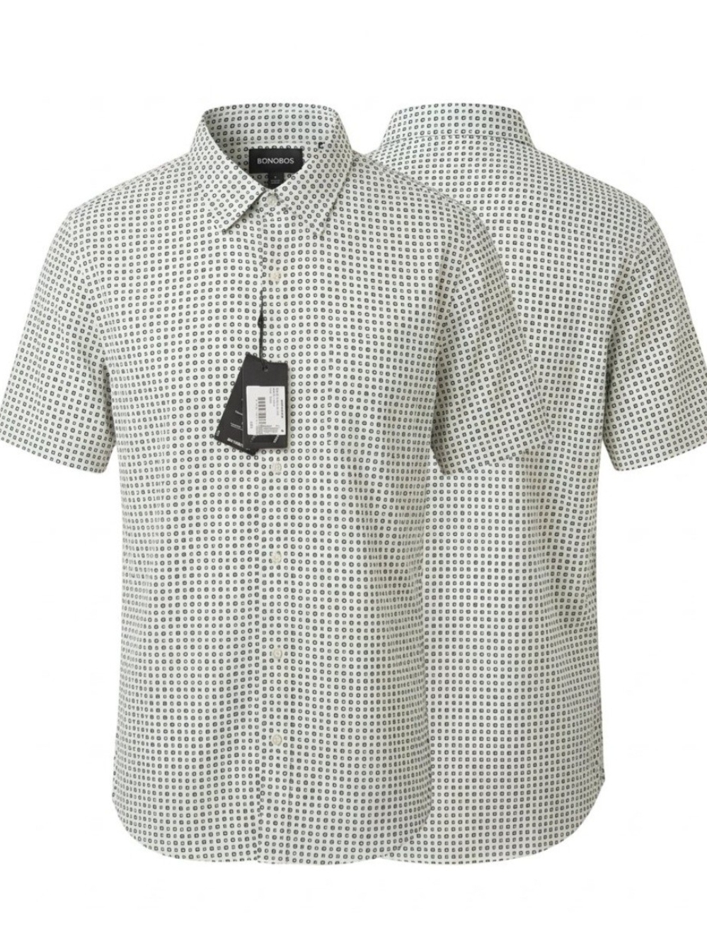 Bonobos White Short-Sleeve Button-Down with Green Geometric Print